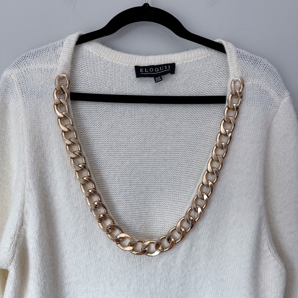 Eloquii Cream Sweater Dress with Gold Chain Trim - Picture 5 of 6